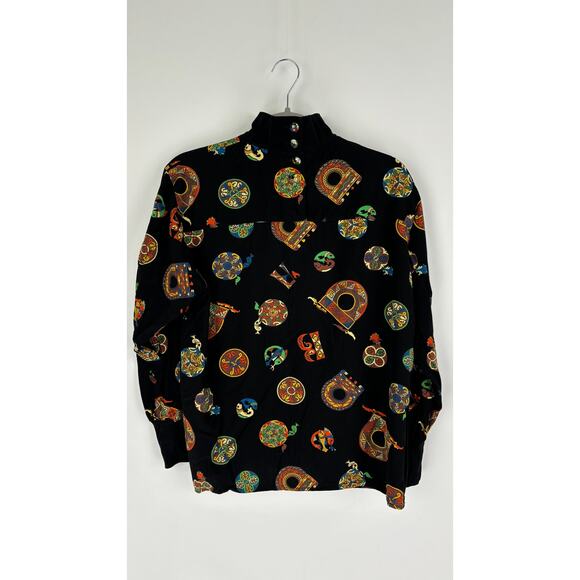 Crisca Abstract Fish Long Sleeve Turtleneck Shirt Womens Size 40 Canada Flawed - Picture 5 of 15